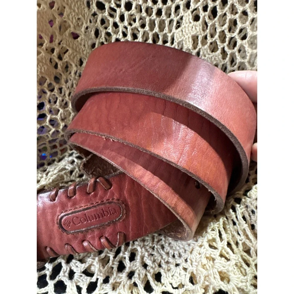 Columbia Mens Genuine Leather Whipstitch Belt Brown Tan Size 42 Rugged Outdoor
